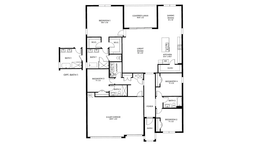 2D floor plan layout for the Fraser by D.R. Horton in Ivy Ranch, Homestead, FL (Image 3). 2D floor plan layout for the Fraser by D.R. Horton in Ivy Ranch, Homestead, FL (Image 3).