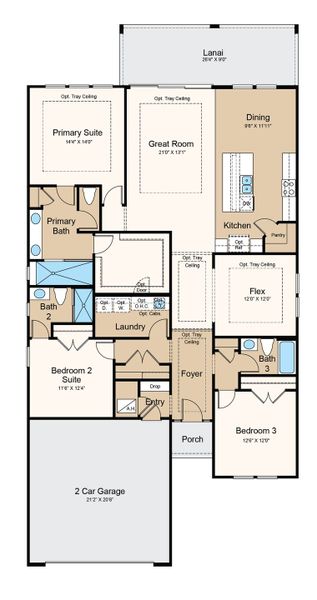 2D floor plan layout of this home in Esplanade at St. Marys, St. Marys, GA (Image 5).