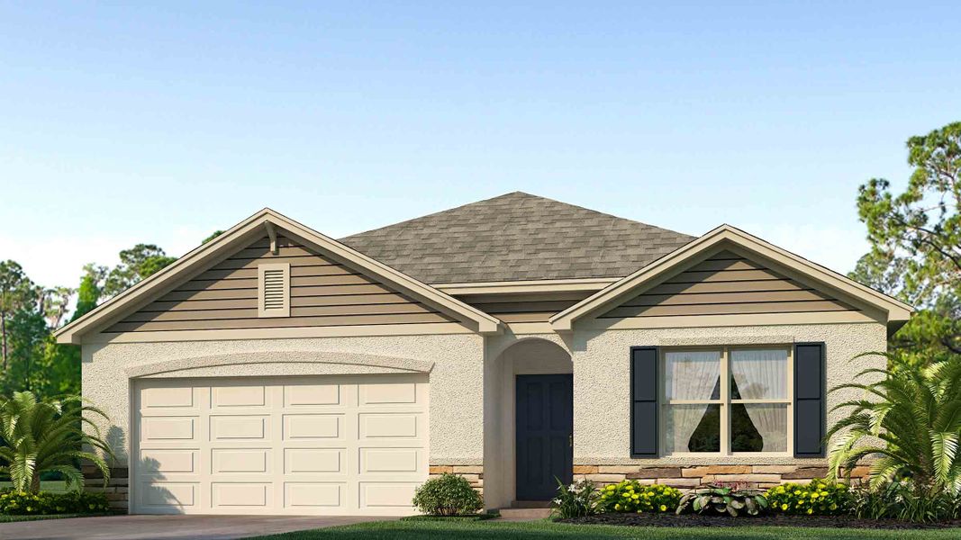 Representative exterior photo of a completed home built from the Cali by D.R. Horton in Abbott Park, Zephyrhills, FL (Image 1). Representative exterior photo of a completed home built from the Cali by D.R. Horton in Abbott Park, Zephyrhills, FL (Image 1).