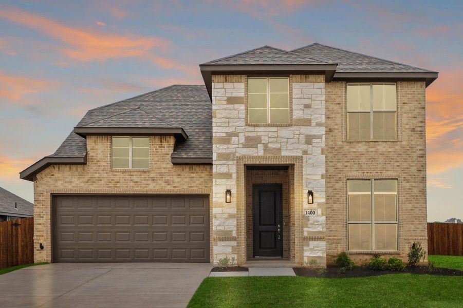 Elevation B with Stone | Concept 2440 at Hulen Trails in Fort Worth, TX by Landsea Homes