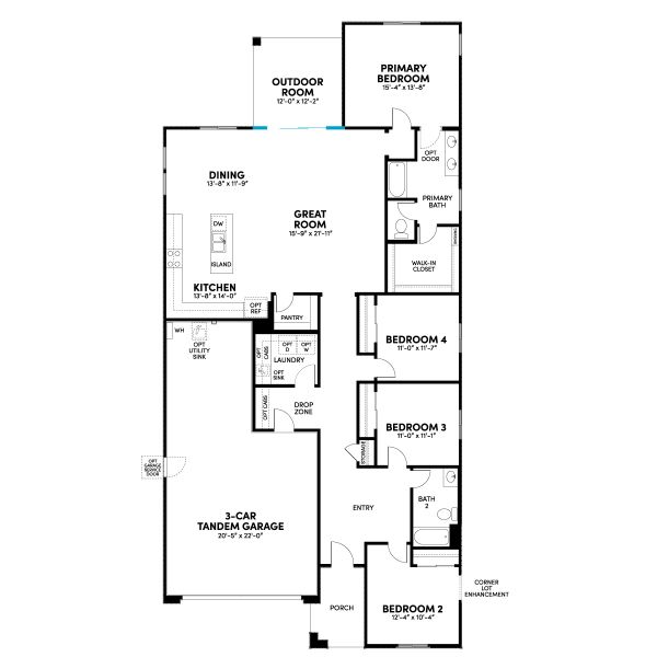 Floor 1: Sliding Glass Door at Outdoor Room Option