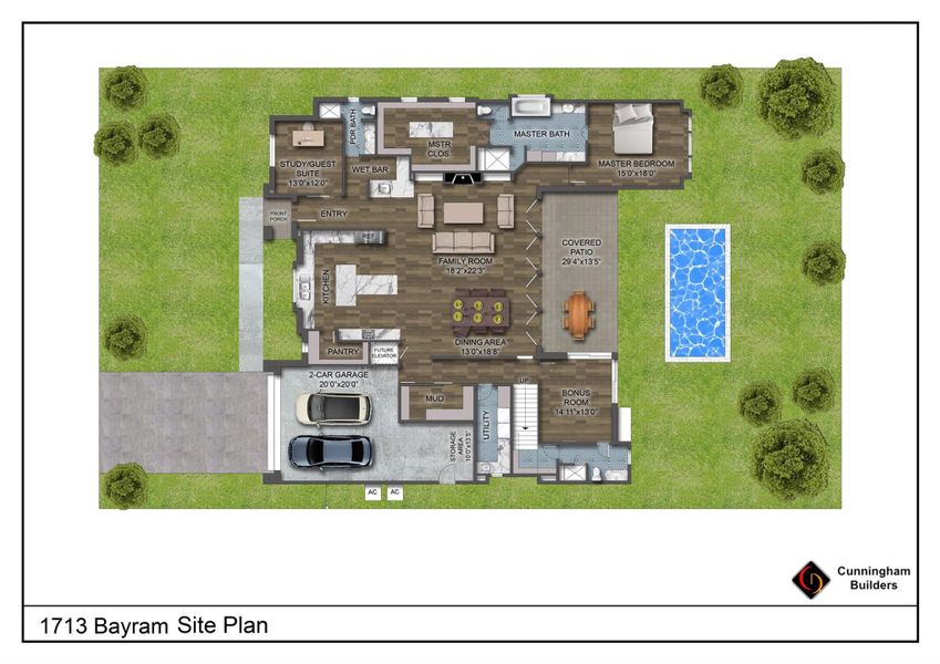 Site plan rendering to show space and layout. Pool is NOT included
