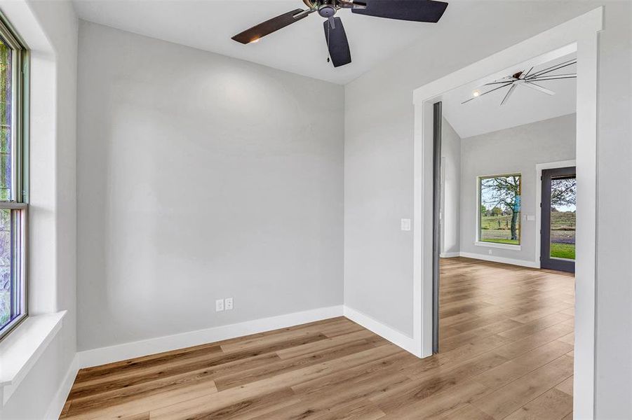 Empty room featuring light wood-type flooring