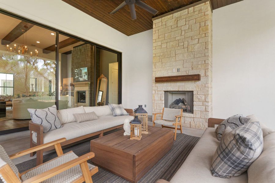 Exterior details and patio area of a home in Enchanted Bluff, Garden Ridge (Image 27).