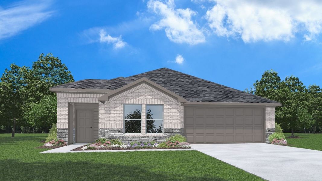 Front exterior of a new home in Grand Pines, Magnolia, TX, highlighting curb appeal (Image 1). Front exterior of a new home in Grand Pines, Magnolia, TX, highlighting curb appeal (Image 1).