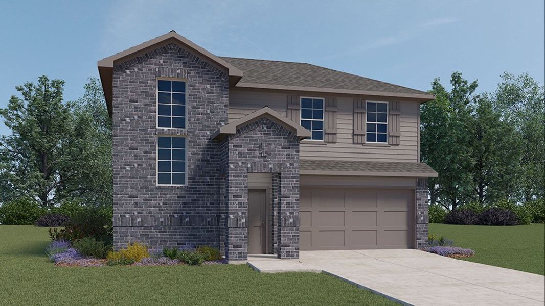 Representative exterior photo of a completed home built from the The Kendall by D.R. Horton in Overlook West, Wolfforth, TX (Image 13).