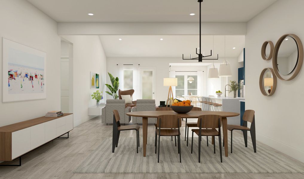 Dining area with chandelier Dining area with chandelier