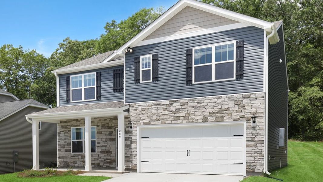 Front exterior of a new home in Foxbank, Gray Court, SC, highlighting curb appeal (Image 2). Front exterior of a new home in Foxbank, Gray Court, SC, highlighting curb appeal (Image 2).