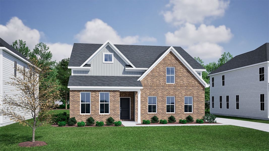 Representative exterior photo of a completed home built from the Davis - Vanguard Collection by Mungo Homes in Ovation at Sweetbrier, Durham, NC (Image 19).