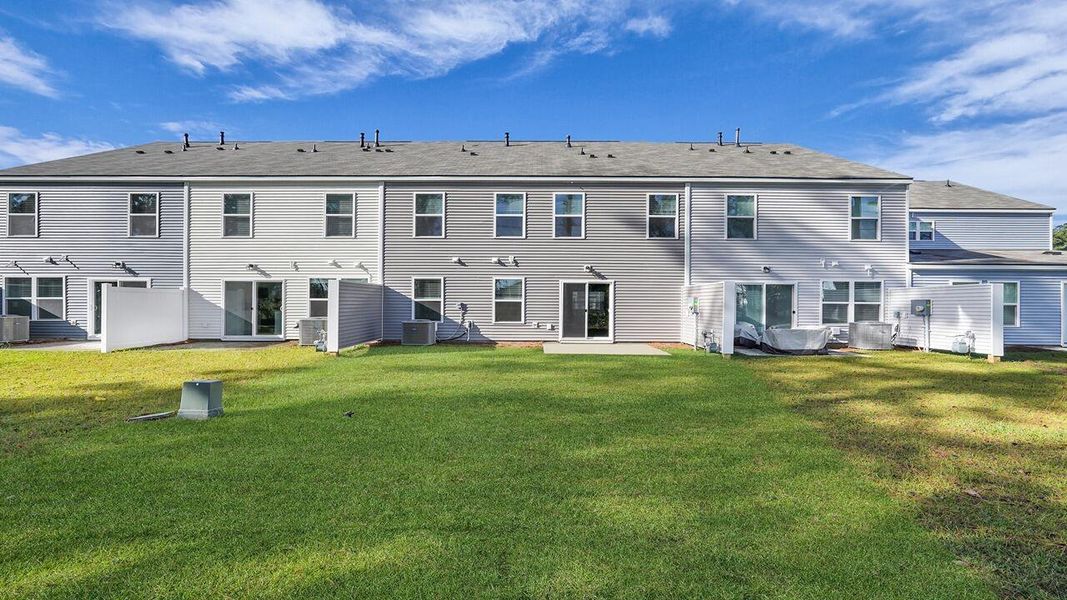 Exterior details and patio area of a home in Pine Hills Townhomes at Cane Bay, Summerville (Image 19).