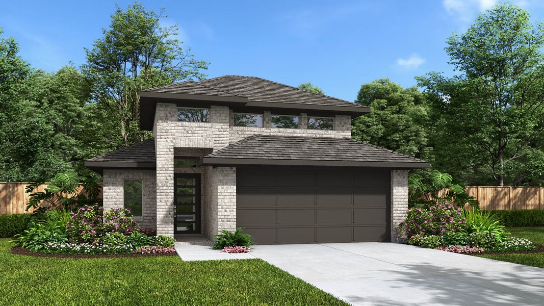 Representative exterior photo of a completed home built from the 1743W by Perry Homes in Santa Rita Ranch Tierra Rosa, Liberty Hill, TX (Image 26).