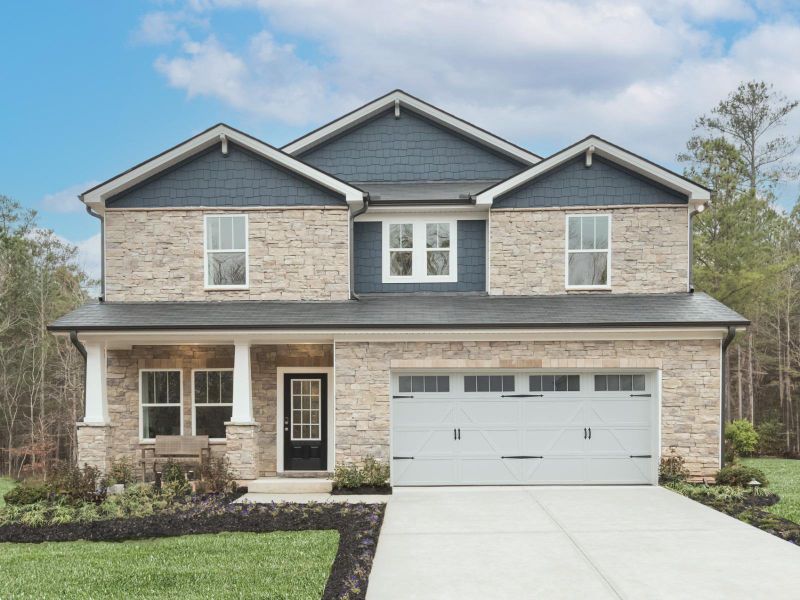 Front exterior of a new home in The Oaks at Dawson, Dawsonville, GA, highlighting curb appeal (Image 1).