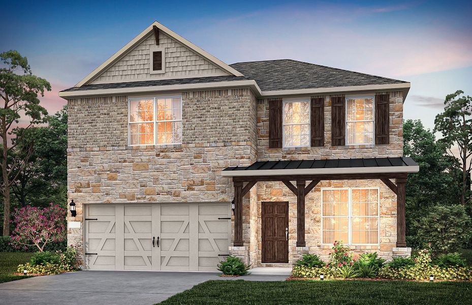 The Hamilton, a 2-story plan with a 2-car garage, show as Exterior C