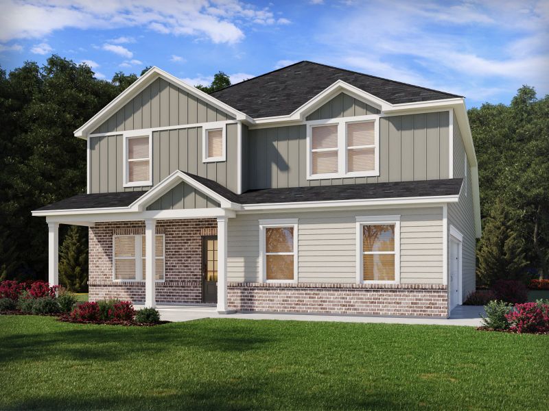 Representative exterior photo of a completed home built from the Sherwood Basement by Meritage Homes in River Pointe, Monroe, GA (Image 2). Representative exterior photo of a completed home built from the Sherwood Basement by Meritage Homes in River Pointe, Monroe, GA (Image 2).