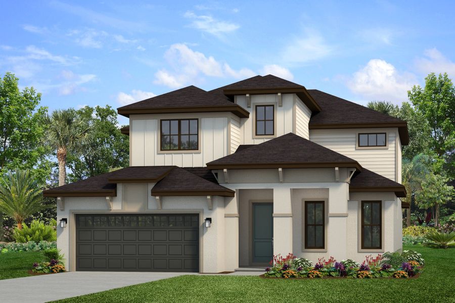 Representative exterior photo of a completed home built from the Ashford by Park Square Residential in The Sanctuary at Seaire, Parrish, FL (Image 2). Representative exterior photo of a completed home built from the Ashford by Park Square Residential in The Sanctuary at Seaire, Parrish, FL (Image 2).