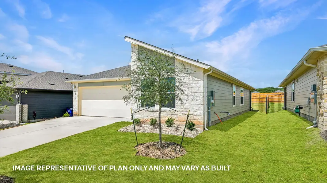 Exterior details and patio area of a home in Trails at Wildhorse, Austin (Image 3).
