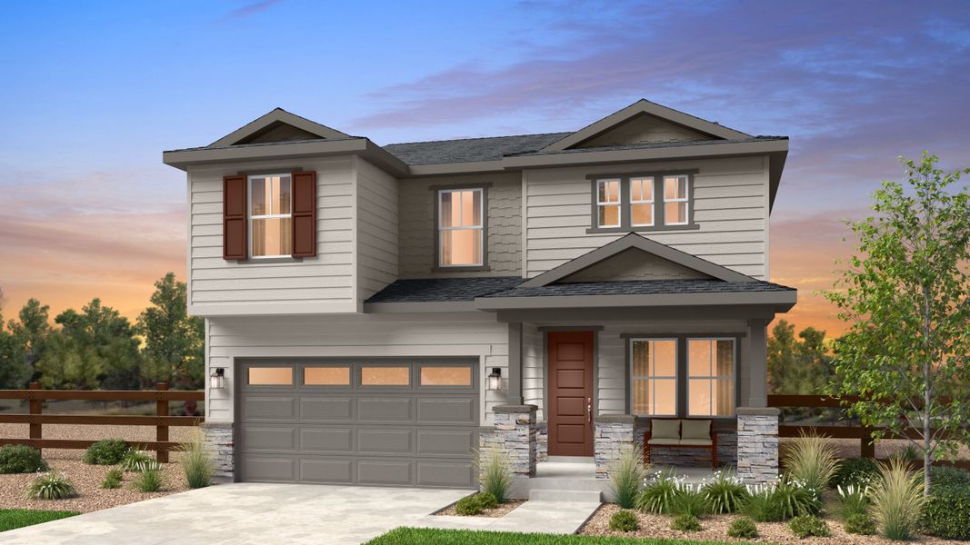 Representative exterior photo of a completed home built from the Granby by Taylor Morrison in The Town Collection at Independence, Elizabeth, CO (Image 18).