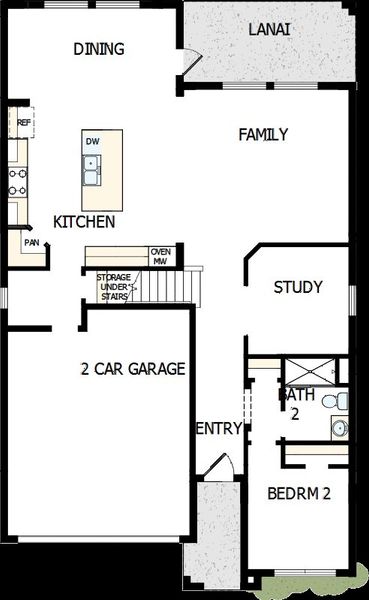 2D floor plan layout of this home in Oakfield at Mount Dora Cottage Series, Mount Dora, FL (Image 2).