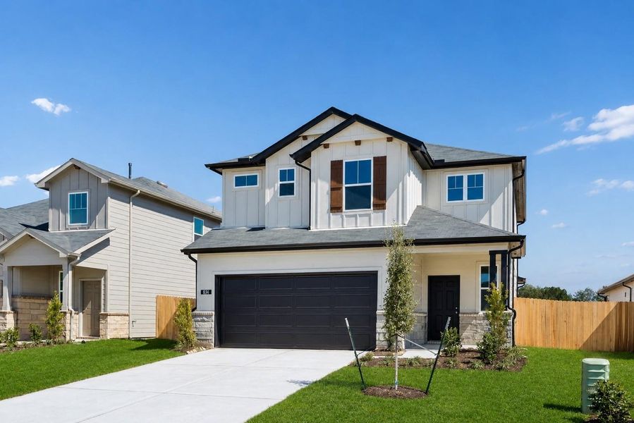 Front exterior of a new home in Montgomery Bend, Montgomery, TX, highlighting curb appeal (Image 2). Front exterior of a new home in Montgomery Bend, Montgomery, TX, highlighting curb appeal (Image 2).