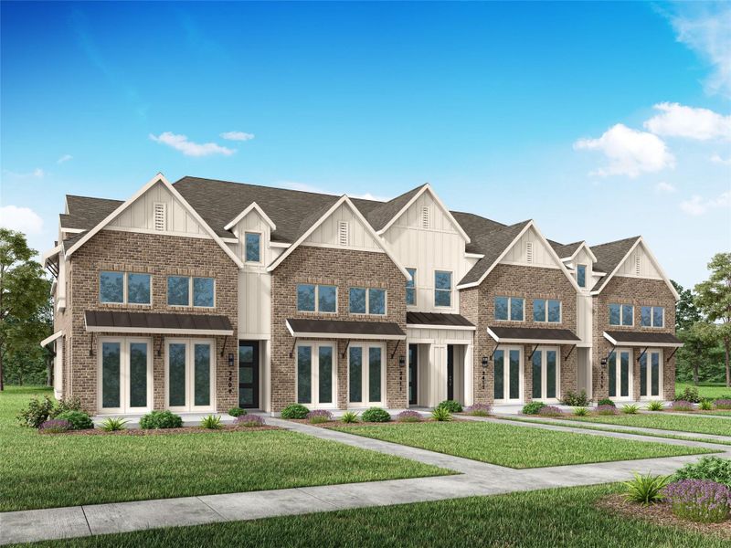 Front exterior of a new home in Woodforest Townhomes, Montgomery, TX, highlighting curb appeal (Image 1). Front exterior of a new home in Woodforest Townhomes, Montgomery, TX, highlighting curb appeal (Image 1).