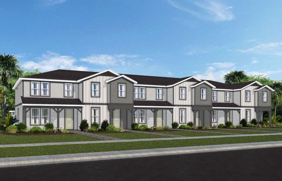 Front exterior of a new home in Parkside Trails, Clermont, FL, highlighting curb appeal (Image 1).