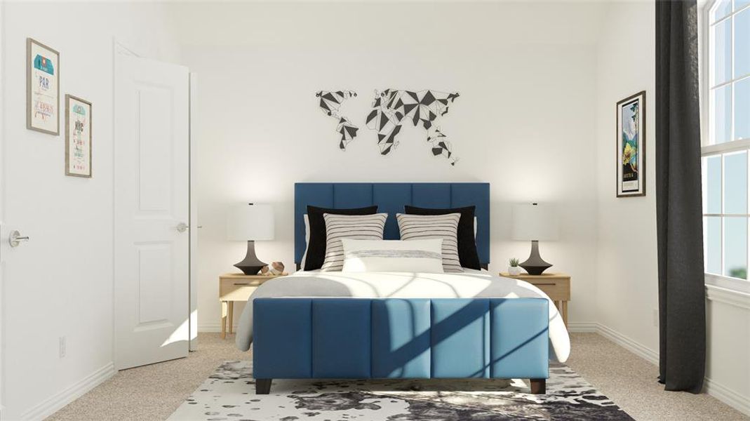 Carpeted bedroom featuring baseboards Carpeted bedroom featuring baseboards