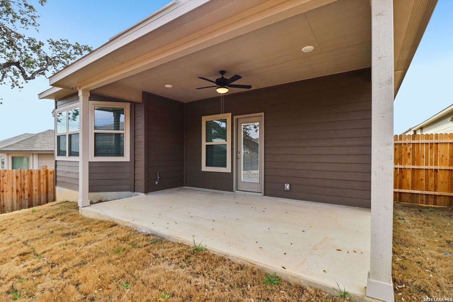 Exterior details and patio area of a home in Scenic Crest - Premier Series, Boerne (Image 32). Exterior details and patio area of a home in Scenic Crest - Premier Series, Boerne (Image 32).