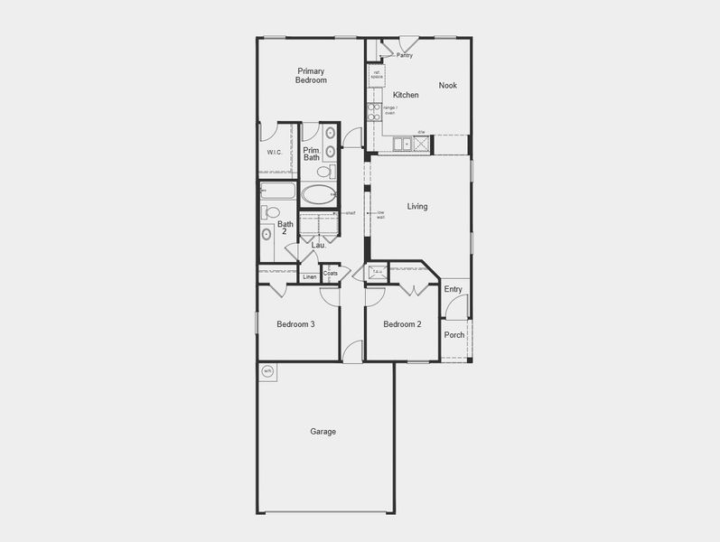 2D floor plan layout for the 1243 by KB Home in Brighton Trails, Hockley, TX (Image 3).