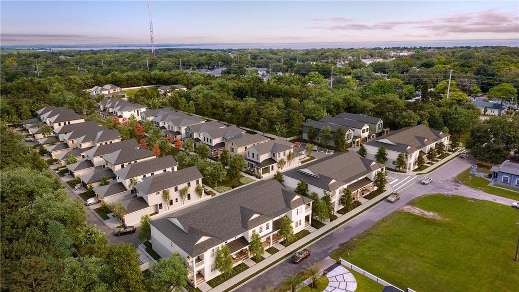 Aerial view of the Lakeview Village Estates community in Winter Garden, FL, showing layout and nearby surroundings (Image 1). Aerial view of the Lakeview Village Estates community in Winter Garden, FL, showing layout and nearby surroundings (Image 1).