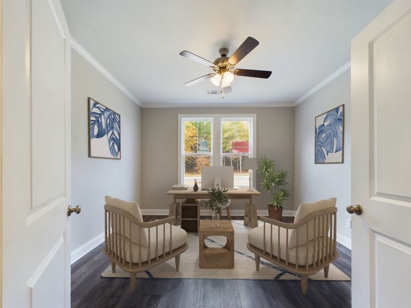 The Finch Plan | Staged Flex Room Floorplan Representation Photo