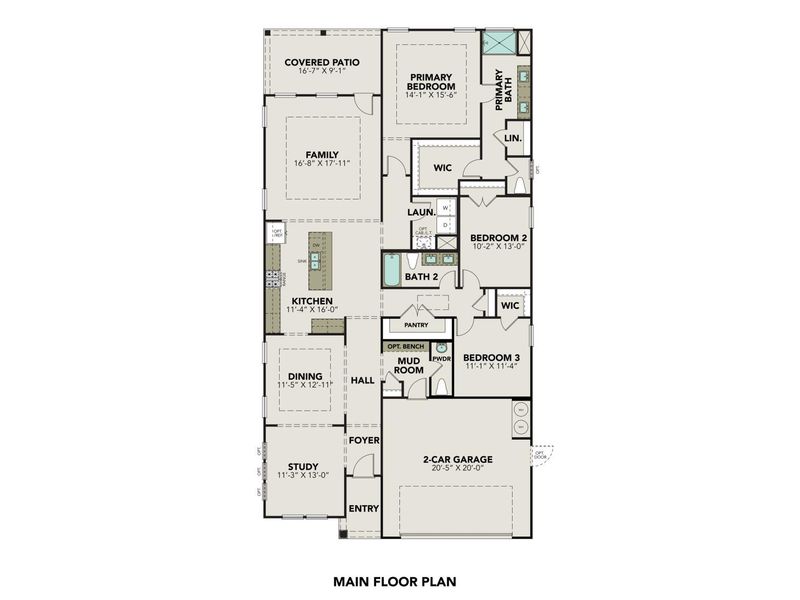 2D floor plan layout for the The Glenwood D by Davidson Homes LLC in Hannah Heights, Seguin, TX (Image 3).