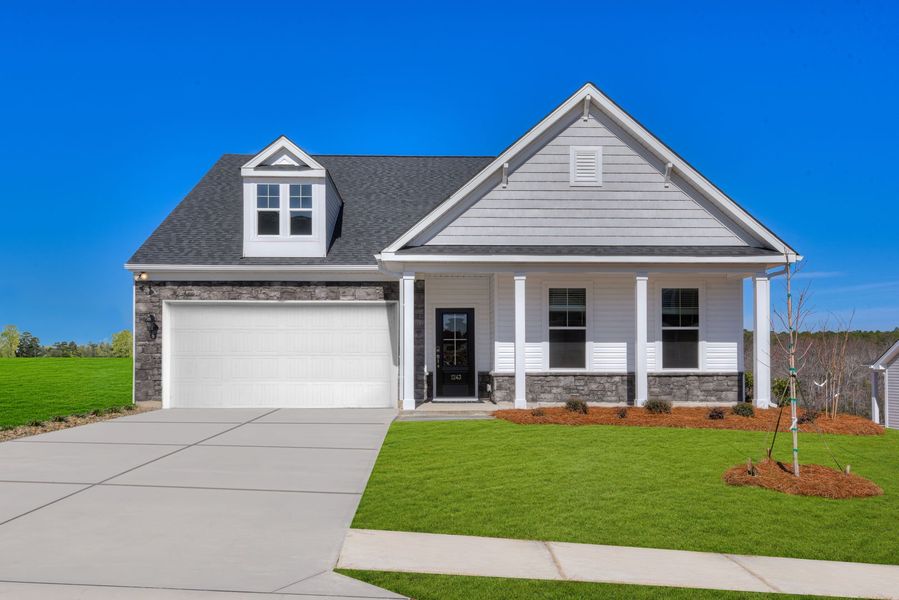 Front exterior of a new home in The Beacon at Old Peachtree Single Family Homes, Lawrenceville, GA, highlighting curb appeal (Image 53).
