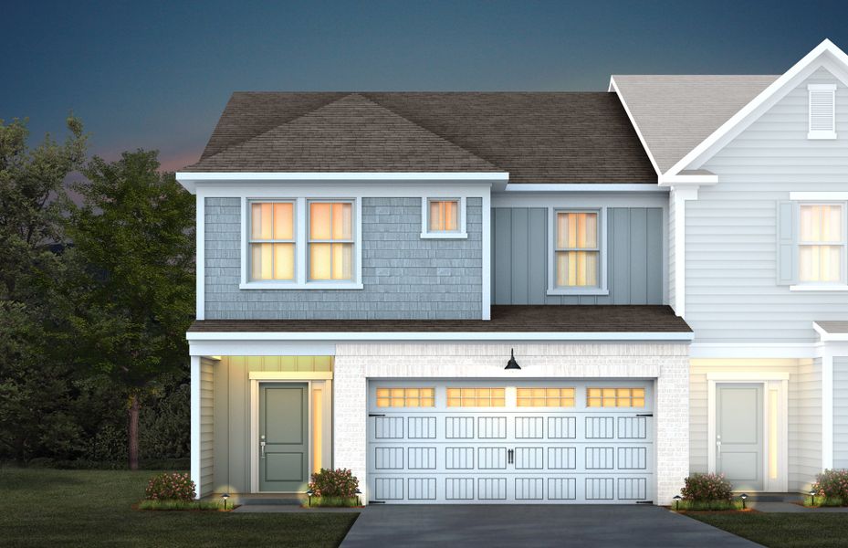 Front exterior of a new home in Exchange at 401, Raleigh, NC, highlighting curb appeal (Image 1).