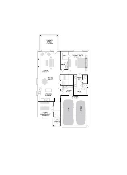 2D floor plan layout of this home in Prairie Winds, Hutto, TX (Image 5).