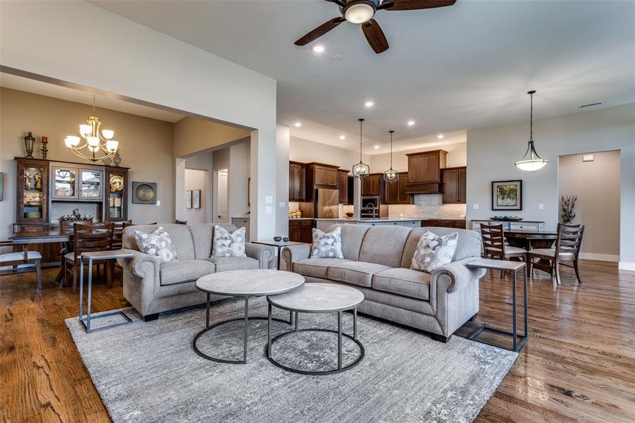 The open floorplan creates a warm, welcoming flow throughout the home