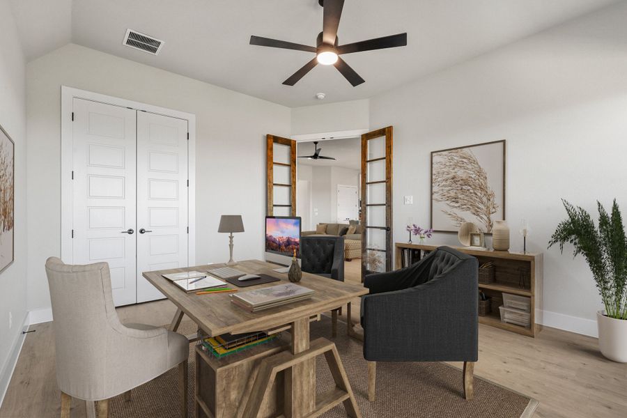 Representative furnished interior of a home built from the The Euless by Kenmark Homes in Coyote Crossing, Godley (Image 6). Representative furnished interior of a home built from the The Euless by Kenmark Homes in Coyote Crossing, Godley (Image 6).