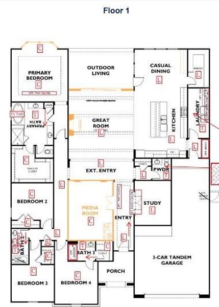 2D floor plan layout of this home in Meridiana 70', Manvel, TX (Image 4).