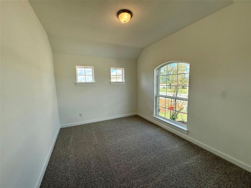 Spare room with carpet and lofted ceiling Spare room with carpet and lofted ceiling