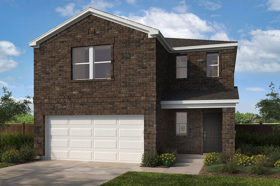 Representative exterior photo of a completed home built from the 2519 by KB Home in Sunset Oaks, Maxwell, TX (Image 5). Representative exterior photo of a completed home built from the 2519 by KB Home in Sunset Oaks, Maxwell, TX (Image 5).