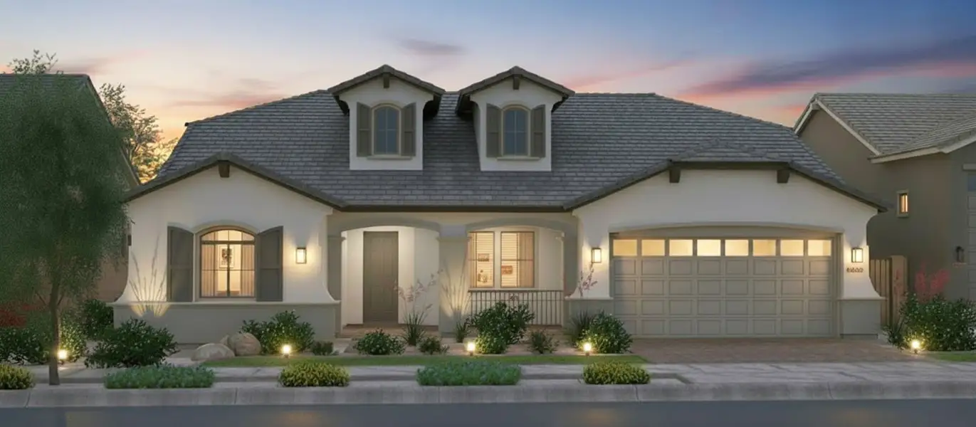 Representative exterior photo of a completed home built from the Petaluma by Fulton Homes in Sonoma Coast, Queen Creek, AZ (Image 4). Representative exterior photo of a completed home built from the Petaluma by Fulton Homes in Sonoma Coast, Queen Creek, AZ (Image 4).