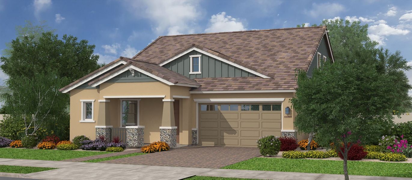 Representative exterior photo of a completed home built from the Textiler w/Loft by Fulton Homes in Seaboard at Cooley Station, Gilbert, AZ (Image 5).