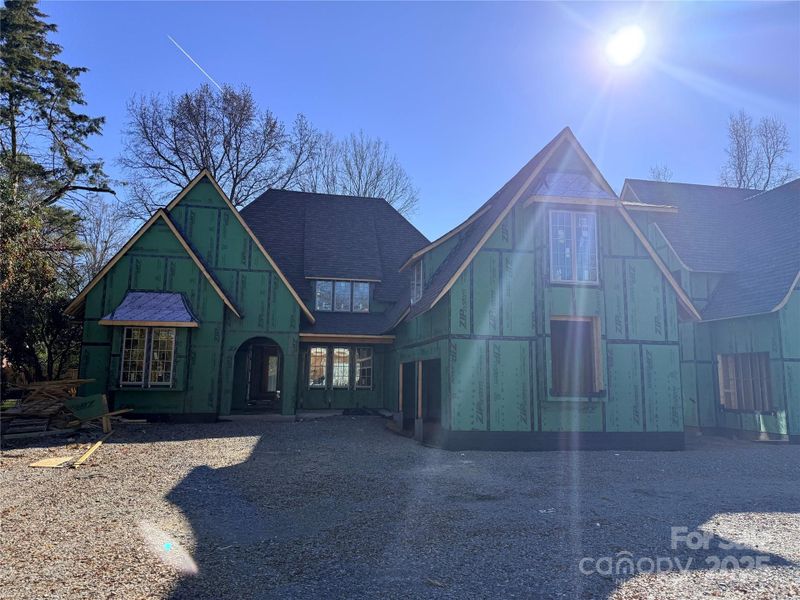 Front Elevation - 12-15-25 - Most of the windows are in, custom dimensional shingles are all done Front Elevation - 12-15-25 - Most of the windows are in, custom dimensional shingles are all done