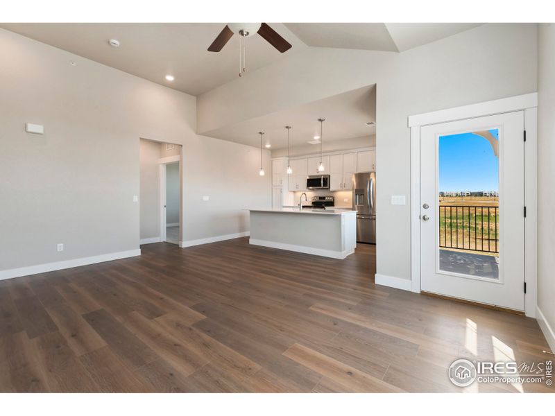 Private covered patio access from living room