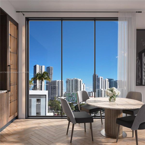 Furnished interior view inside a new home in The Rider Wynwood, Miami (Image 1).