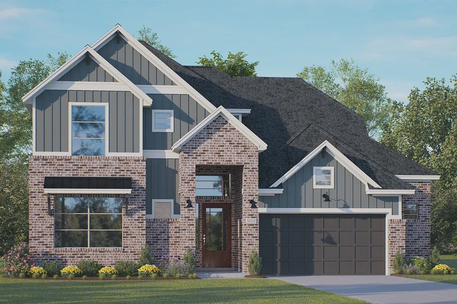 Representative exterior photo of a completed home built from the Rivercrest by Chesmar Homes in Elyson 60's, Katy, TX (Image 18).