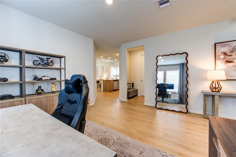 Dining room being used as a home office.