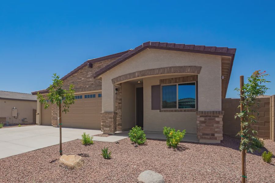 Front exterior of a new home in Forté at Granite Vista, Waddell, AZ, highlighting curb appeal (Image 23).