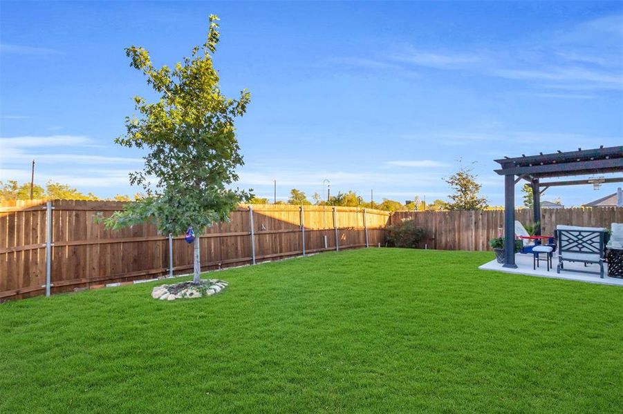 View of yard with a pergola and a patio area