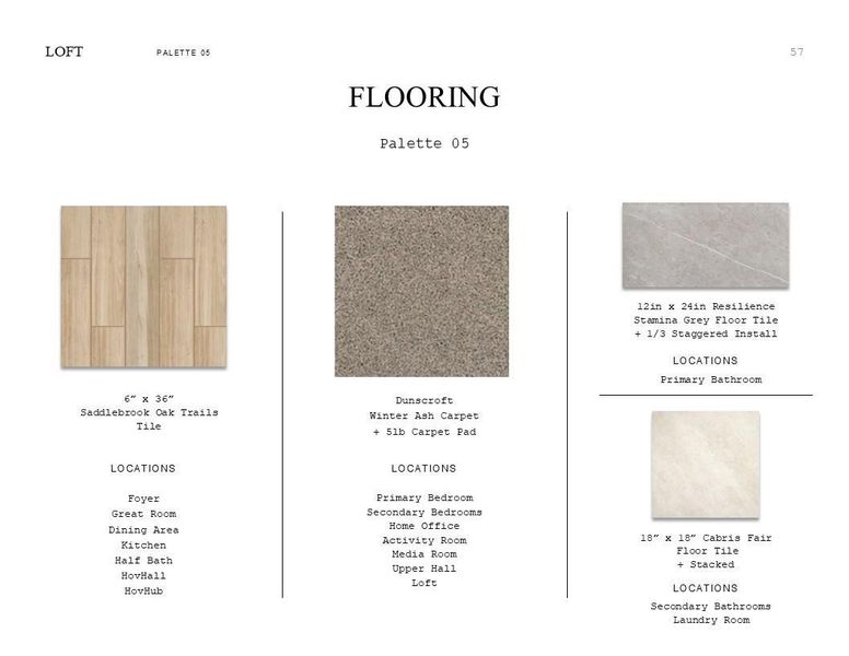 Loft Look Palette 5: Flooring Selection Sheet (*Artist rendering used for illustration purposes only.)