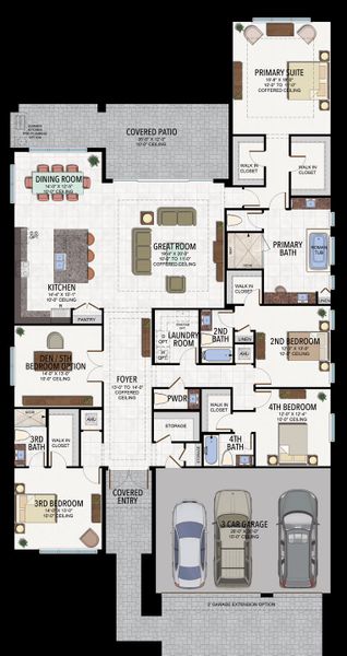 2D floor plan layout for the Emerald by GL Homes in Valencia Ridge (55+), Wesley Chapel, FL (Image 5).